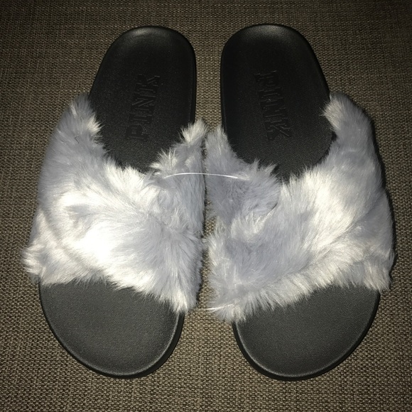 pink fluffy slides victoria's secret